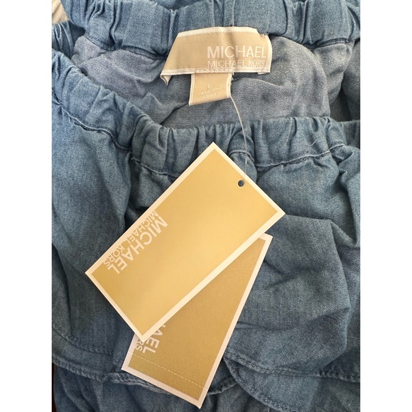 Michael Kors Womens Denim Ruffled Off Shoulder Dress - Picture 6 of 8